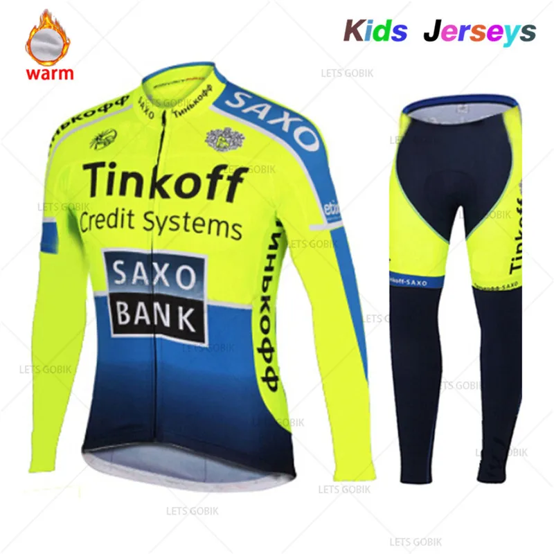 Kids Winter Thermal Fleece Set Cycling Clothes Boys Jersey Suit Sport Riding Bike MTB Children Clothing Long Pants Warm Set