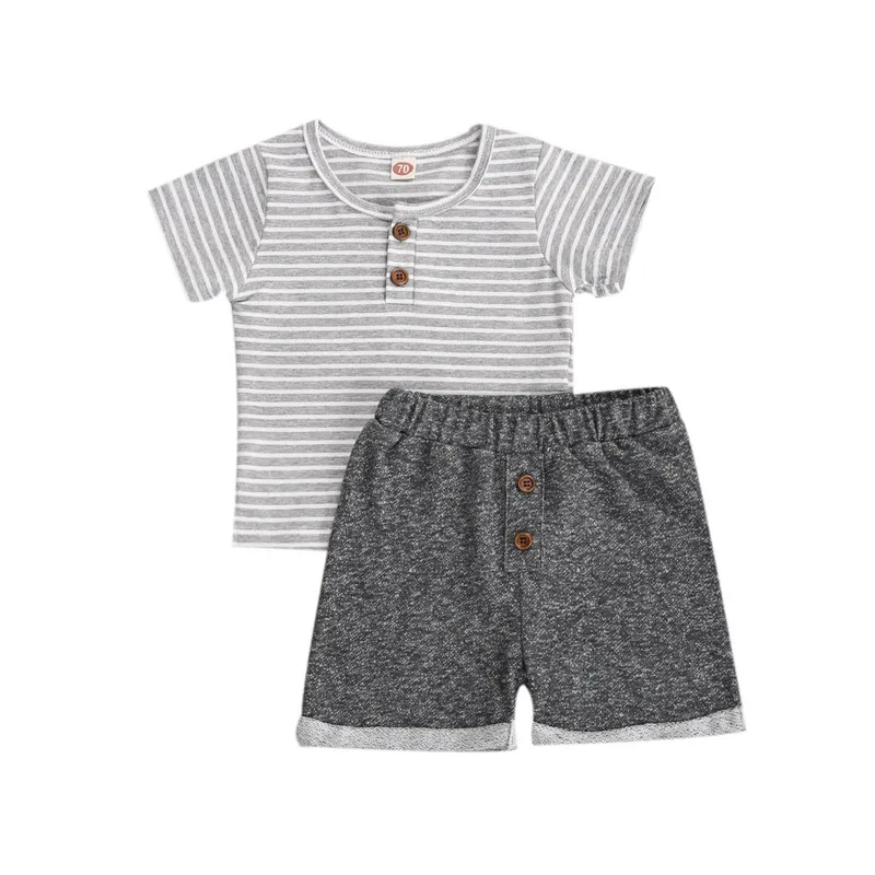 

2020 Baby Boy Striped One Neck Long Sleeve T-Shirt Shorts Boys 2 Pieces Summer Outfits Clothes Infant Newborn Set