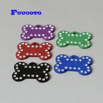 

100pcs Rhine stone dog tags bone-shaped dog nametags pet ID tags blank puppy pendant engraved name logo doggy accessories