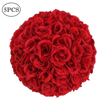 

5PCS 25CM Hanging Decorative Flower Ball Centerpieces Silk Rose Wedding Kissing Balls Pomanders Mint Wedding Decoration Ball