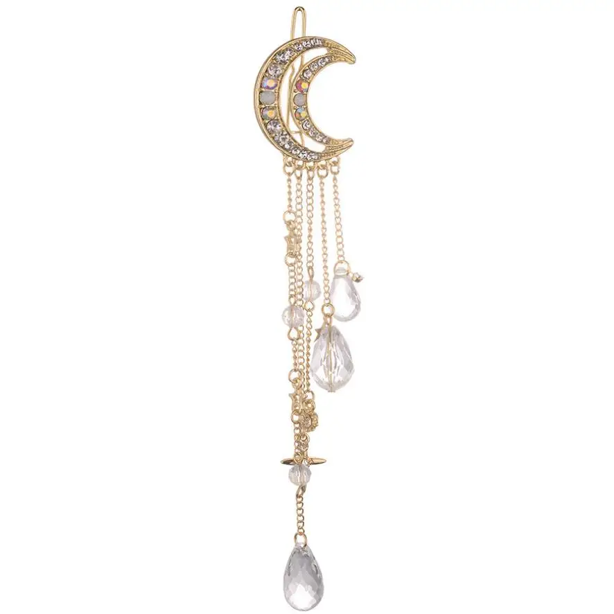 

Fairy Temperament Moon Diamond Tassel Hairpin Crystal Pendant Hairpin Headdress Side Clip Bangs Clip Female Hair Ornament