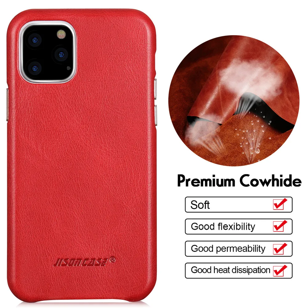 Jisoncase кожаный чехол для iPhone 11Pro MAX, Ультратонкий чехол из натуральной кожи, нескользящая Мягкая ручка, устойчивый к царапинам чехол