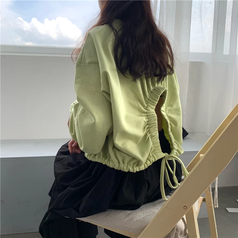 WHITNEY WANG Осенняя модная уличная Корейская стильная открытая Объемная толстовка с открытой спиной женские толстовки пуловер