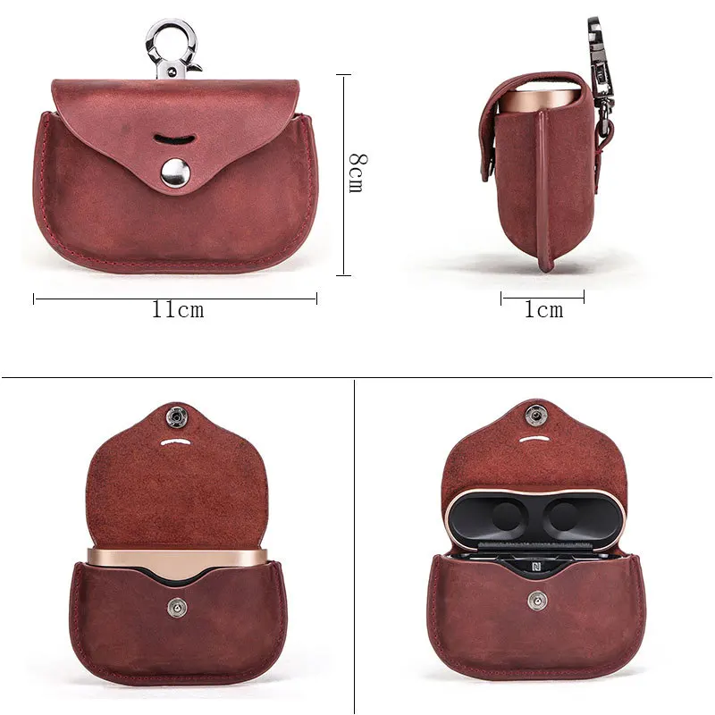 Funshion Lab red leather wireless earphone protective cover case For sony wf 1000xm3 with keychain Headphone cover