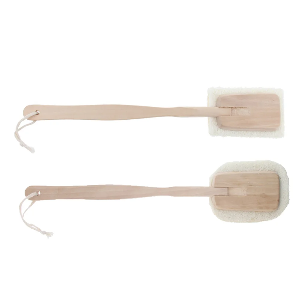 Natural Loofah Detachable Long Wood Handle Bath Shower Back Scrubber Exfoliating Sponge Scrub Puff