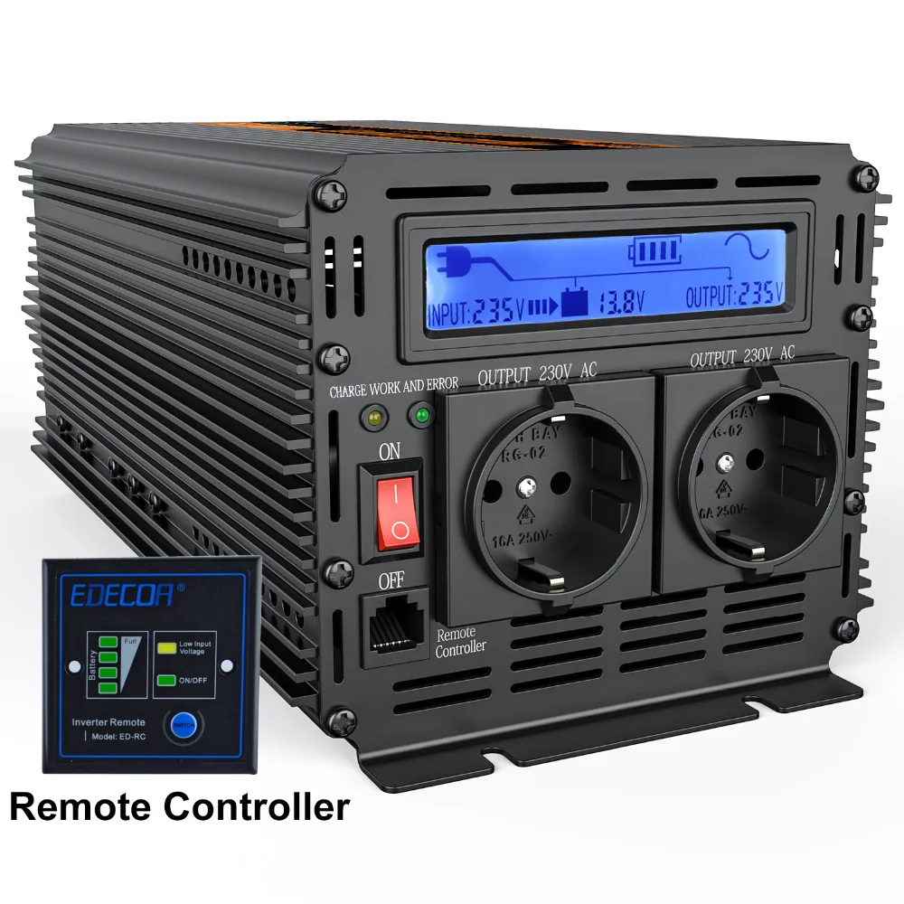 UPS инвертор с чистой синусоидой 2500W DC 12v to AC 220v ЖК дисплея + зарядное устройство &