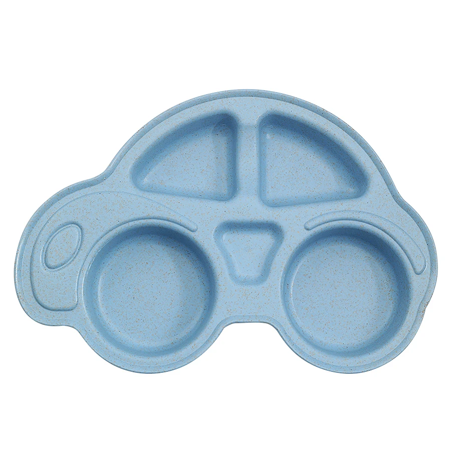 Мультяшная детская чаша детские столовые приборы Пшеничная солома столовые приборы для детей Защита окружающей среды детская тарелка+ ложка - Цвет: Blue car plate