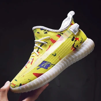 

New Luxury Casual Male Sneakers Mesh Breathable Big Boy Casual Shoes Fashion Yellow Men Shoes Wearable Walking Footwear For Men
