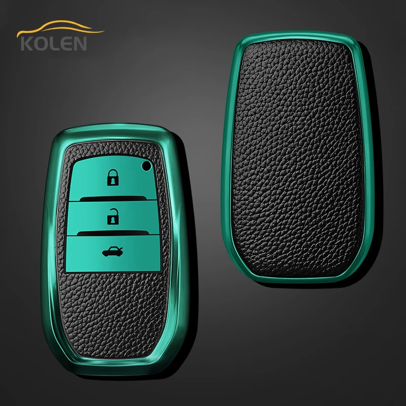 Leather TPU Car Smart Key Cover Case For Toyota Rav4 Corolla Altis Fortuner Camry Land Cruiser 200 Aygo CHR Protector Shell Fob - H6f73c22eb10d4da68017abe28cea1ede3