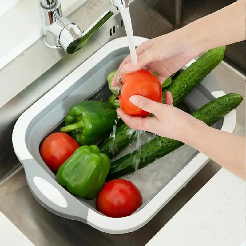 

Foldable Washbasin Fruits Vegetables Washing Basin Portable Folding Drain Basket Kitchen Cleaning Tool
