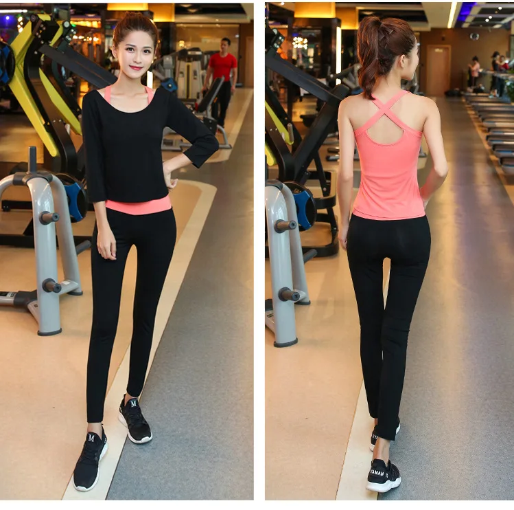 

2019 Spring And Summer New Style Yoga Clothes Three-piece Set Modal Cross Long Vest Sports Fitness Suit
