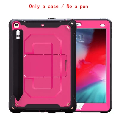 ПК+ Силиконовый противоударный чехол для Ipad 9,7 дюймов Стенд кожаный чехол Heavy Duty защитное устройство для детей с прочной подставкой с подставка для ручки+ Защитная пленка на экран - Цвет: Rose red