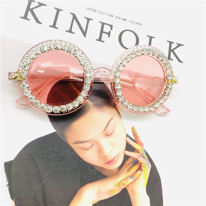 2019 Lovely Round Shades Women Sunglasses Colorful Diamond Oversized