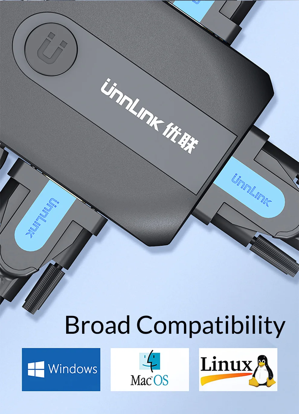 Unnlink 4X1 VGA KVM Switch Box Selector With Extender 4 Ports USB 2.0 Sharing Monitor Mouse Keyboar