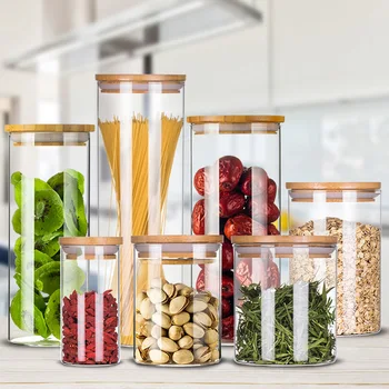 

2Pcs Flavor Container Kitchen Grain StorageTank Transparent Glass Bottle With Lid Sealed Tea Canister Coffee Storage Boxes