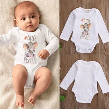 

Cute Baby Girls Boys Clothes Kids Elephant Letter Print Long Sleeve Bodysuit Romper