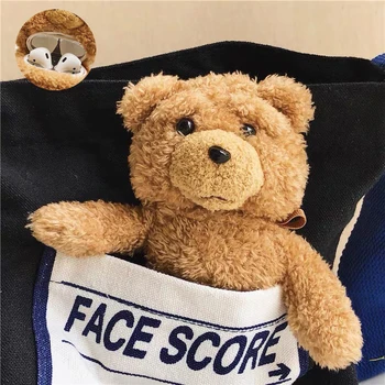 

Winter Knit Cute Case Cover for Apple Airpods 1/2 Earphone Cases plush Brown Teddy Bear Bluetooth Headphone Bag Air Pods Lanyard