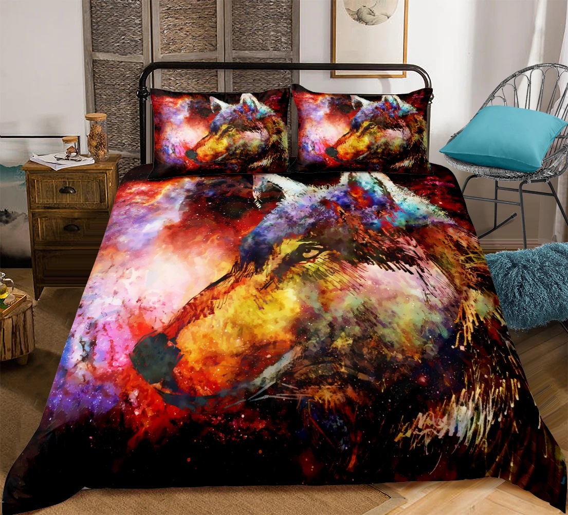 Wolf Duvet Cover Set Boho colorful animals Printed Bedding set Ultra soft Microfiber 3-Pieces Home textiles