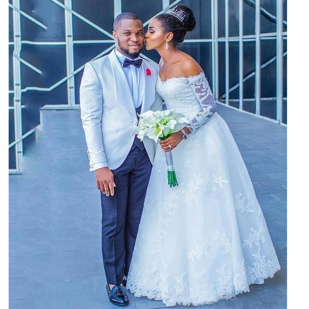

Modest African Long Sleeves Wedding Dresses 2020 vestido de noiva A Line Tulle Lace Bridal Gowns Black Girls Women Dress
