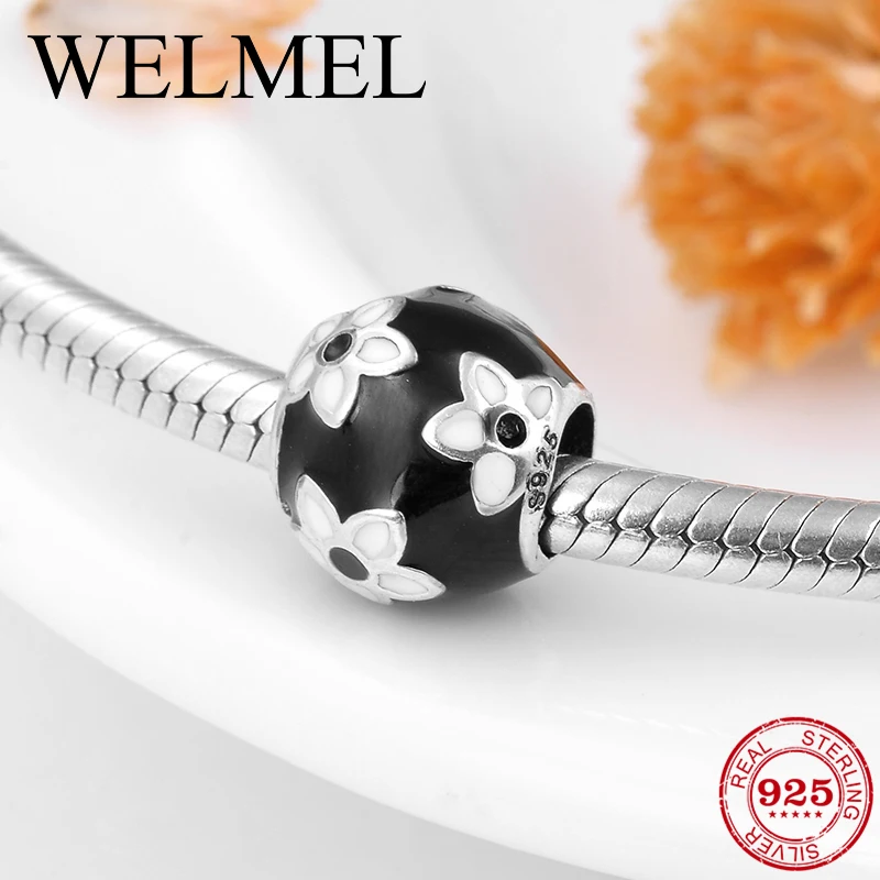 

Womens elegance White flower beads 925 Sterling Silver womens accessories Fit Original Pandora Charm Bracelet Jewelry 2018