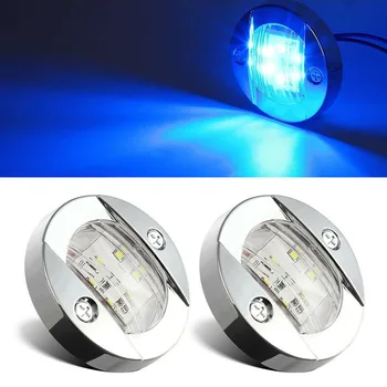 

2pcs Round Marine Boat LED Stern Light Courtesy Lights Cabin Deck Starboard 6 LED Stern Light Blue 3inch IP67 Waterproof 12V/24V