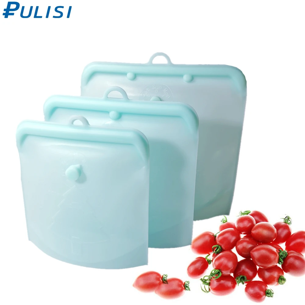 

3pcs/Pack Reusable Silicone Storage Bag 1500ml 1000ml 500ml Leakproof Containers Reusable Fresh Bag Food Bag Freezer Bag Snack