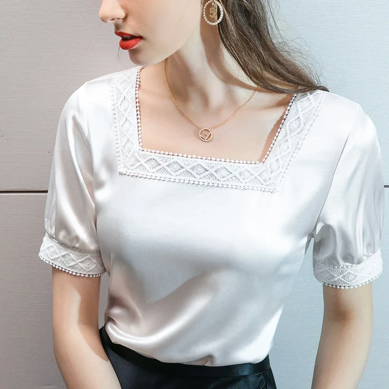 Silky Satin Short-Sleeved T-shirt Female 2020