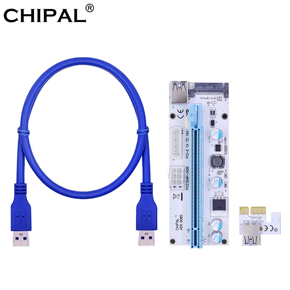 CHIPAL 1M 60CM VER008S 4Pin SATA 6PIN PCI Express PCIE PCI-E 008 Riser Card 1X to 16X USB3.0 Cable Extender For Graphics | Компьютеры и