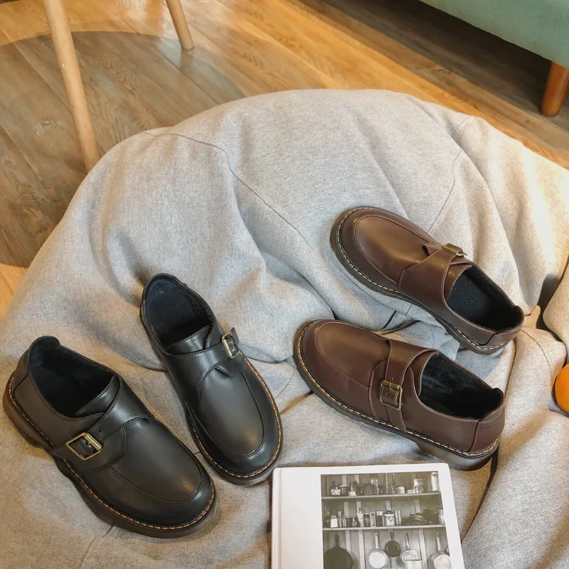 

All-Match Round Toe Casual Woman Shoe Flat Black Shoes For Women Female Footwear Oxfords Women's Autumn Modis Soft British