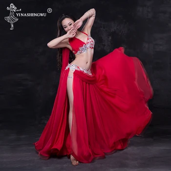 

Women Belly Dance Costume Sets Sexy Big Swing Dress Bra+Split Skirt Oriental Elegant BellyDance Performance Stage Suit Dress New
