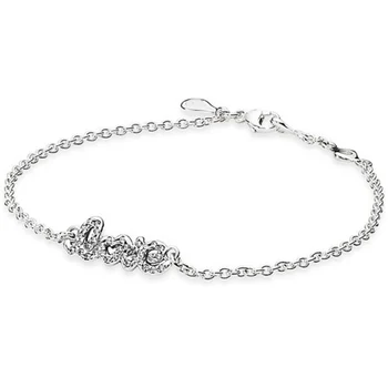 

New 925 Sterling Silver Bracelet Signature of Love With Crystal Chain Link Bracelet Bangle Fit Women Bead Charm Diy Jewelry