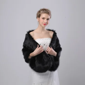 

Warm Black Faux Fur Shrug Bridal Shawls Winter Wedding Accessories Cover Up Women Fashion Christmas Evening Wrap Handmade