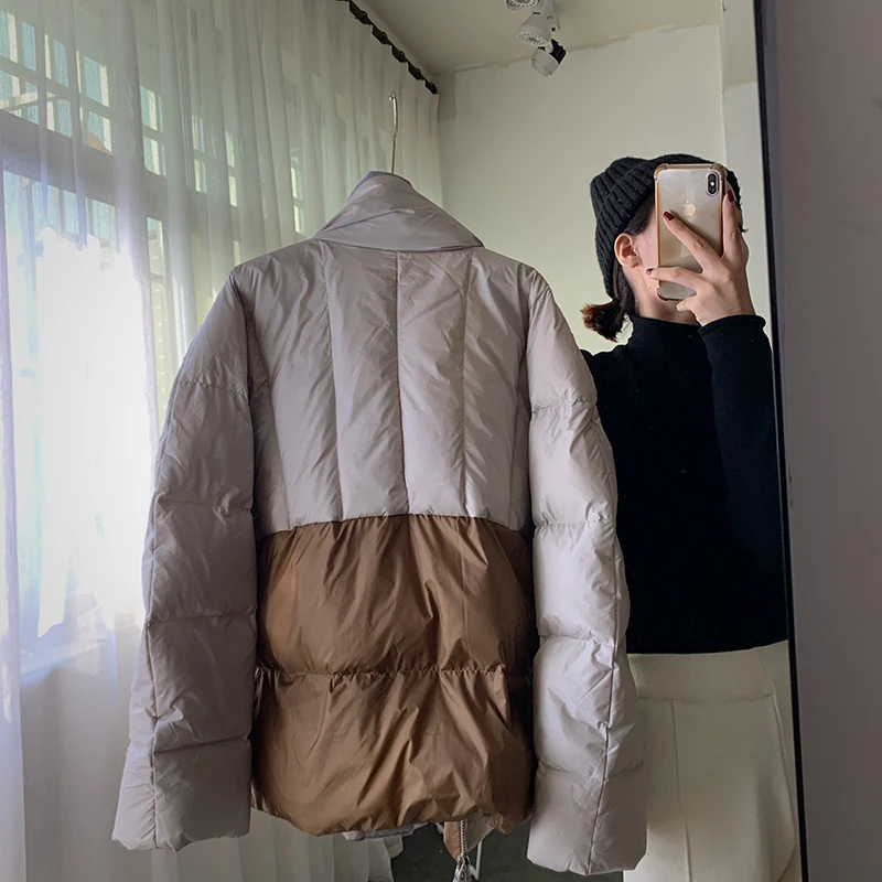 Зимний пуховик для женщин, лоскутное Женское пальто, Harajuku уличная одежда, утолщенная Женская куртка большого размера, теплая парка с хлопковой подкладкой