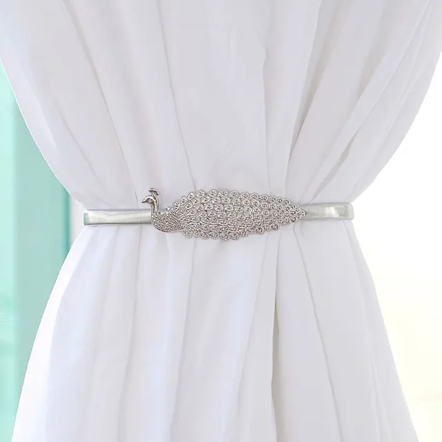 ⚡️Metal Curtain Clip Tieback Buckle Clips Curtain Holders Golden Silver Color Leaves Bow Elk Buckle Tie Back Curtain Accessories Peacock silver
