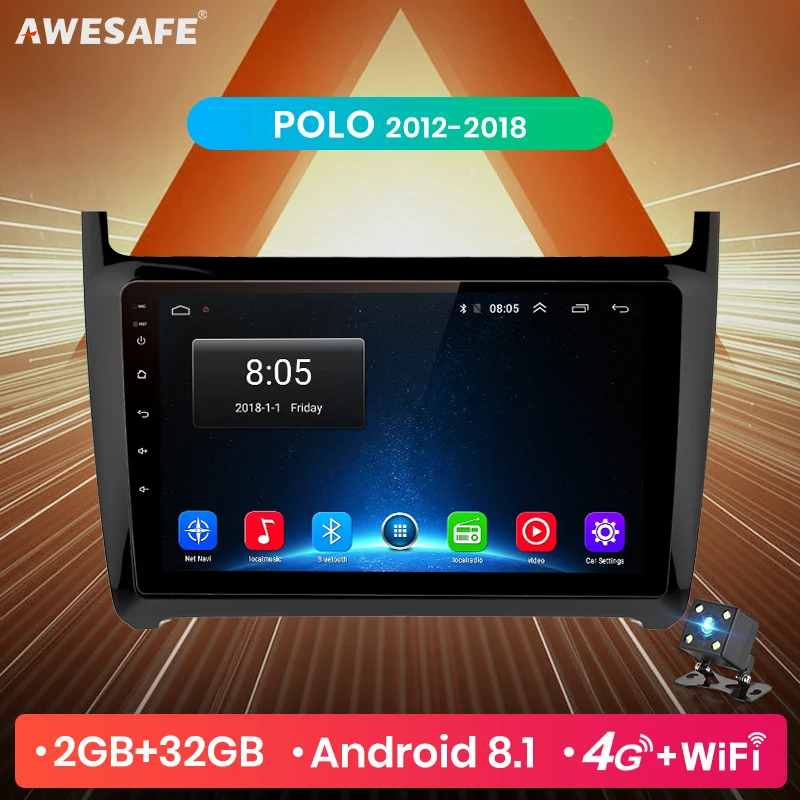 AWESAFE для Volkswagen Polo 2012-2018 Автомобильный мультимедийный видеоплеер с GPS навигацией