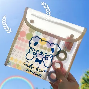 

Bear Transparent Cosmetics Bag PVC Kawaii Jelly Stationery Bag Makeup Organizer Case Students File Storage Pouch for Girls