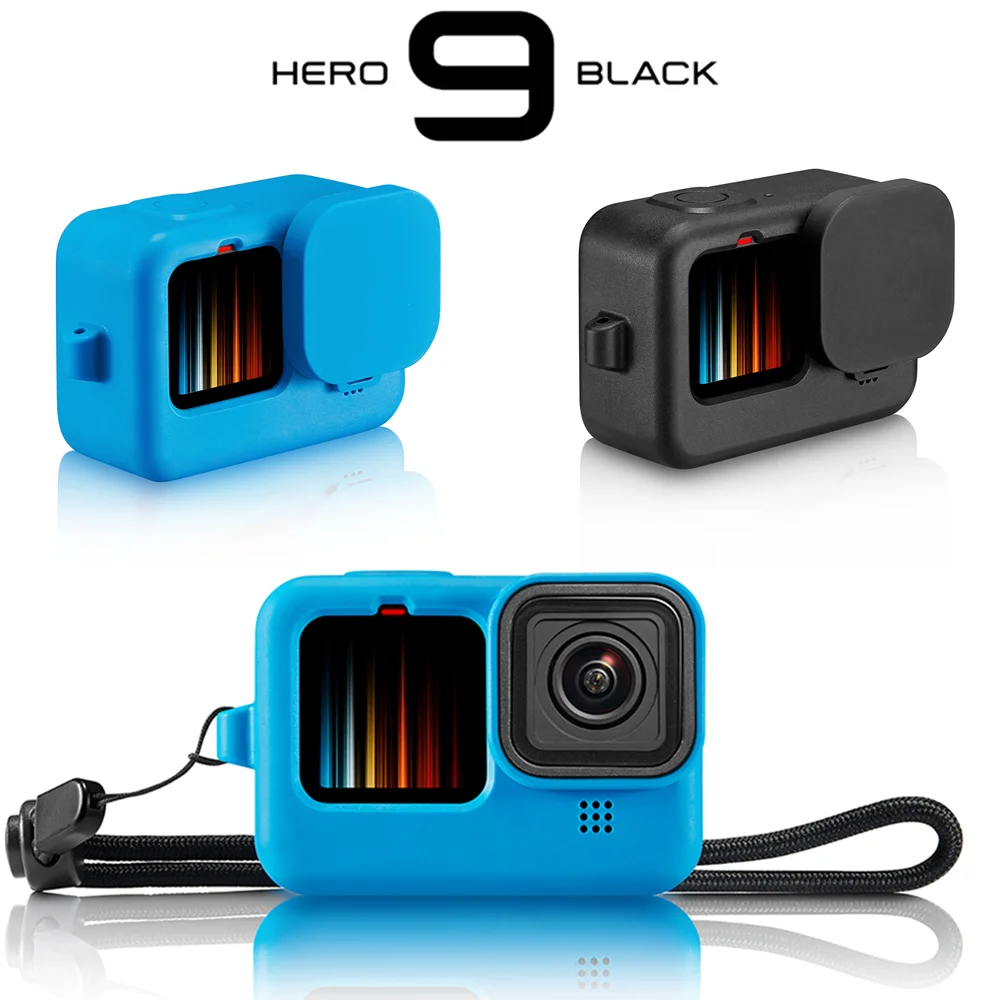 Funda de cámara de silicona + tapa de objetivo para GoPro Hero 9, carcasa de Marco protectora, accesorios para Cámara de Acción GoPro Hero9