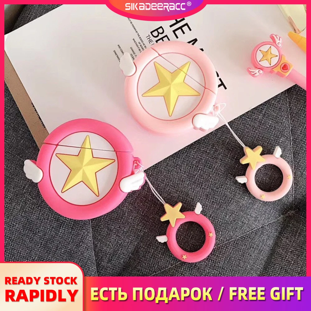 

3D Pink Star Angel Cases For Airpods 1 2 Wireless Bluetooth Earphone Soft Silicone Headphone Shockproof Dustproof Buckle Cover
