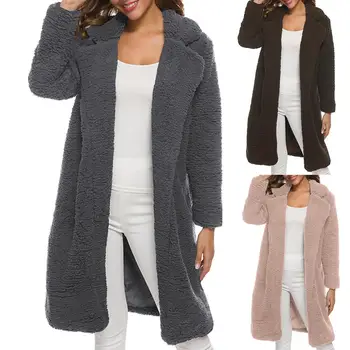

Women Autumn Winter Coat Long Sleeve Turn-Down Collar Oversize Blazer Outwear Jacket Elegant Overcoat Lapel Fleece Midi Cardigan