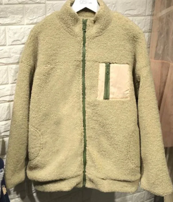 light green Большой размер, водолазка, карман на молнии, искусственная овечья шерсть, плюшевая теплая хлопковая стеганая куртка, Свободное пальто для женщин и мужчин, уличная одежда, Топ - Цвет: light green