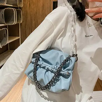 

Elegant Female Chain Tote bag 2020 New High-quality Soft PU Leather Women's Designer Handbag Pleated Shoulder Bags Underarm bag