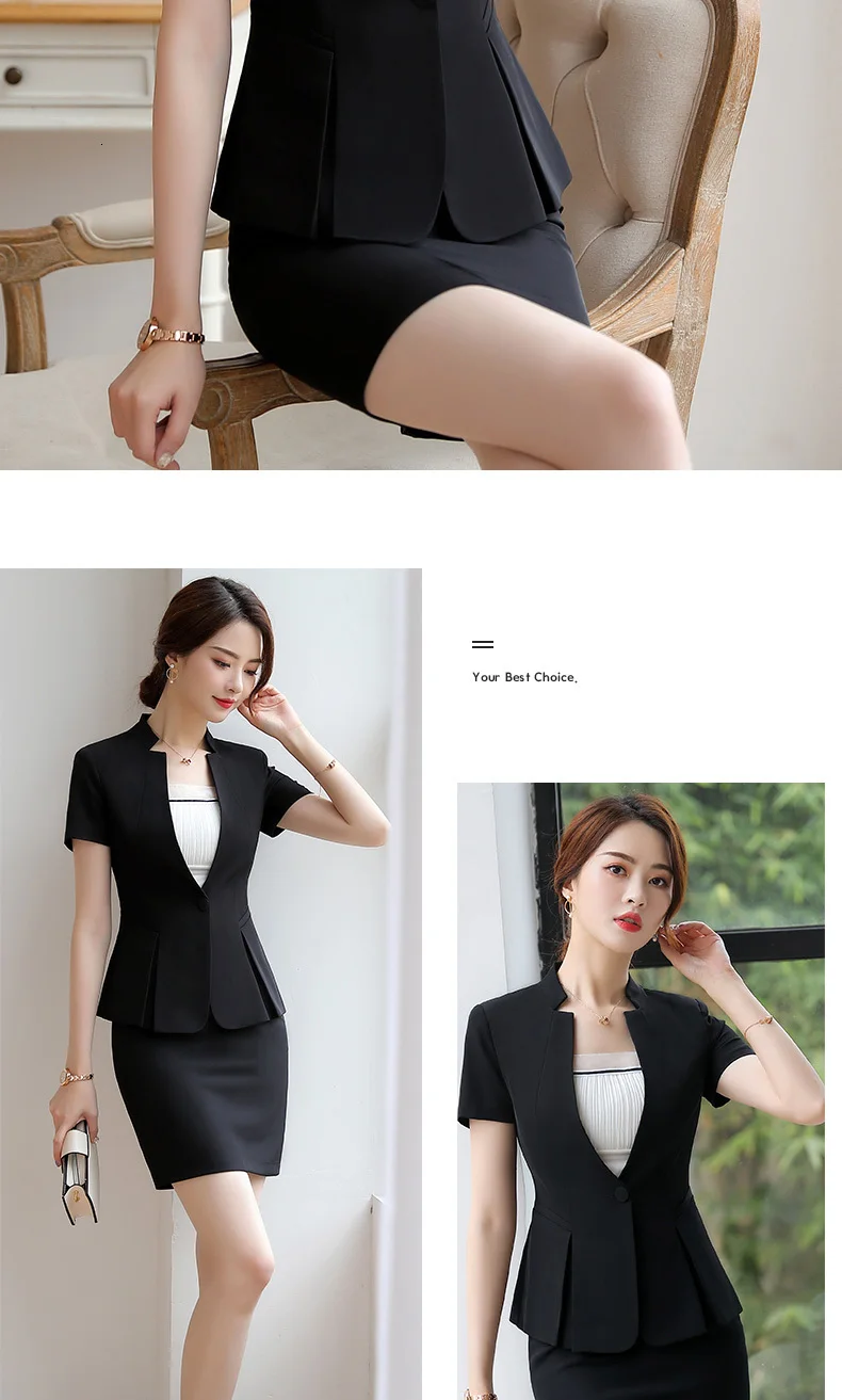 Fashion Short Sleeve Suit Women's Temperament Slim Blazer Skirt Ladies Pants Office Business Interview Blazer-with-skirt-set