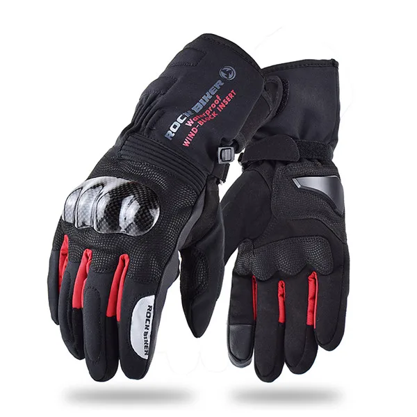 ROCK BIKER водонепроницаемые теплые мотоциклетные кожаные перчатки с сенсорным экраном с защитой от ветра зимние лыжные перчатки черные - Цвет: RBG050 red