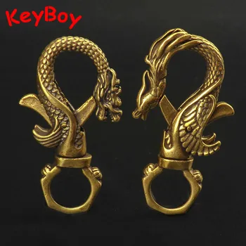 

Vintage Copper Dragon Phoenix Couple Keychains Trinkets Brass Chinese Mythical Animals Lucky Keyrings Jewelry Car Key Holders