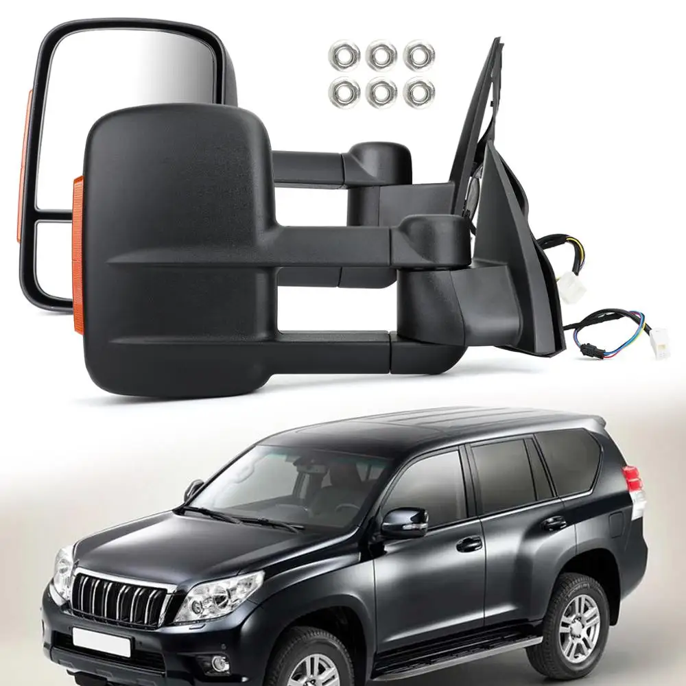 Areyourshop 2 шт. выдвижные боковые буксировочные зеркала для Toyota Prado 150 серии 2009-ON черные зеркала силовой сигнал поворота автозапчасти