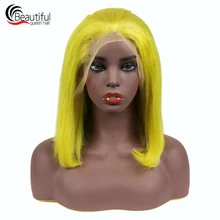 Короткие прямые боб Синтетические волосы на кружеве парик 13x4 фронтальная парик их натуральных волос, зеленые, цветные Волосы remy предварительно вырезанные из швейцарского кружева для парика черный Для женщин