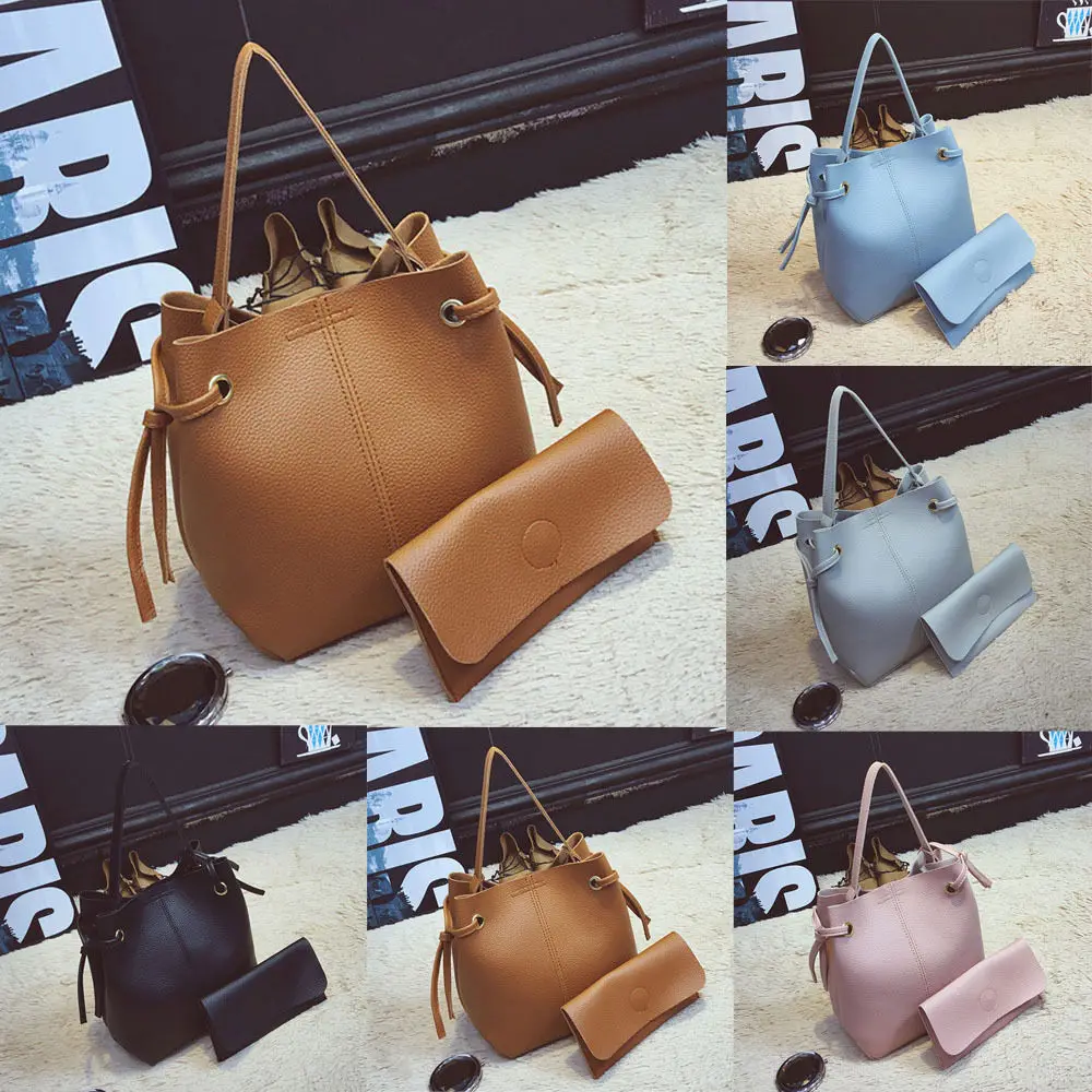 Женская кожаная сумка для багажа большая сумка через плечо+ клатч кошелек