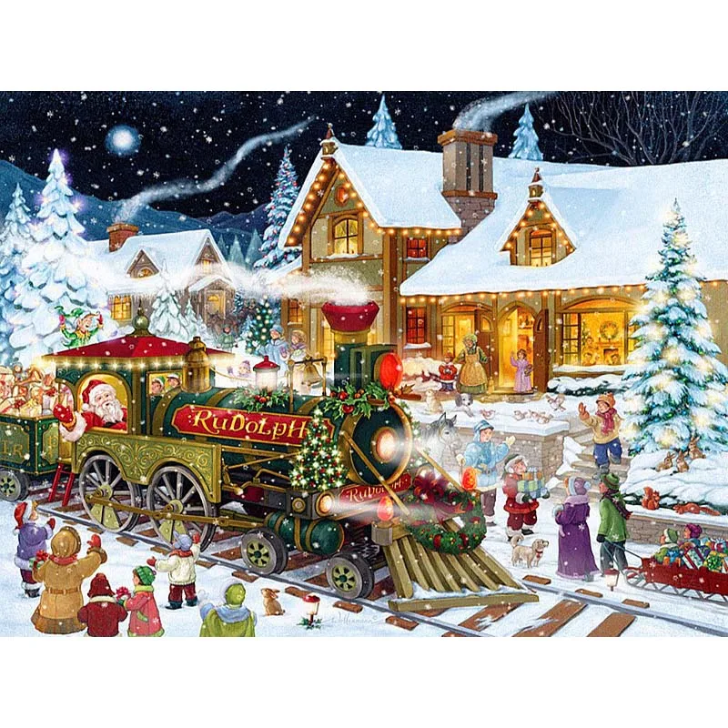 DIY Diamond Mosaic Embroidery Christmas Train 5D Round Square Drill Painting Snow House Image Decor Wall Art G88 | Дом и сад