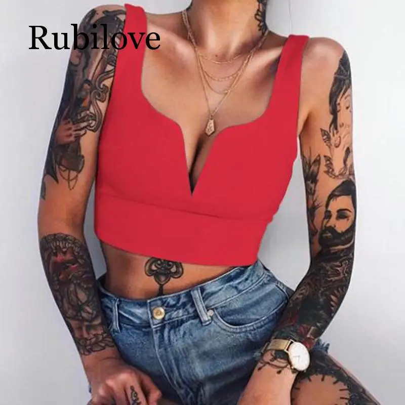 Rubilove, сексуальные, с v-образным вырезом, белые, черные, однотонные Короткие топы, для женщин, летние, укороченные, бюстгальтер, тонкие, топы на бретелях, короткий топ