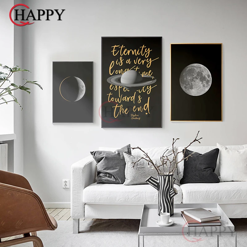 

Modern Simple Moon Art Poster Black Gold Motto Wall Art Canvas Painting And Prints Ins Picture For LivingRoom Bedroom Home Decor